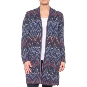 Lucky brand sweater duster open Aztec blue L NWOT